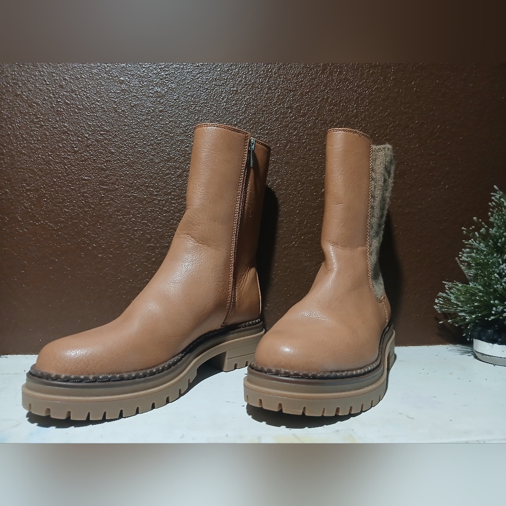 Stylish Tan Leather Combat Boots